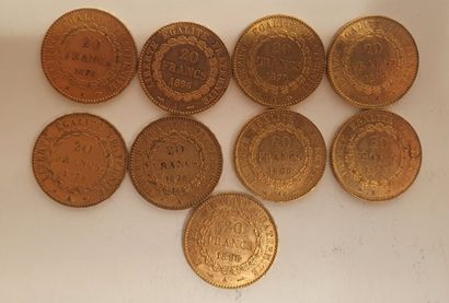null 9 monnaies or 20 Francs - Napoléon III (1876, 1878, 1889, 1893, 1896)

Poids...