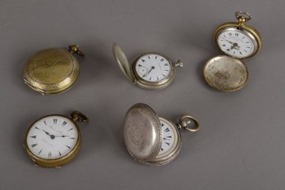 null Cinq montres de poches en métal argenté pour le marché turc : dont quatre savonnettes,...