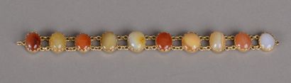null Flexible bracelet in yellow gold 750 thousandths decorated with ten cabochons...