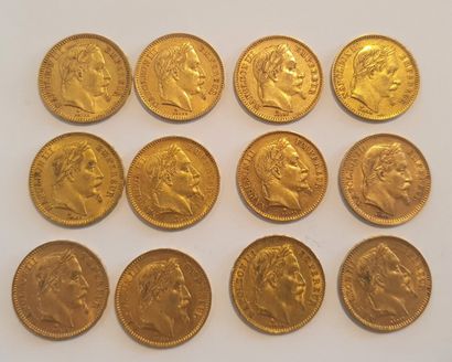 null 12 gold coins 20 Francs - Napoleon III (1861, 1862, 1864, 1865, 1866, 1868)

weight...