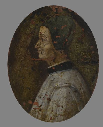 null Oval miniature painted on copper representing the portrait of a man in profile...