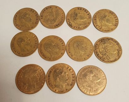 null 11 monnaies or 10 Francs - Napoléon III ou au Coq (1857, 1865, 1851, 1864, 1862,...