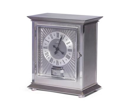 null Jaeger Lecoultre, Atmos royale clock, brushed steel cage clock, dial with Roman...