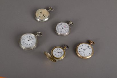 null Cinq montres de poches en métal argenté ou doré pour le marché turc : dont une...