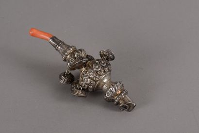null Silver whistle rattle with floral decoration embossed and chased decorated with...