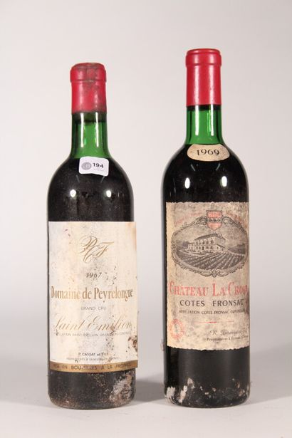 null 1969 - Château La Croix

Côtes de Fronsac - 1 bottle 

1967 - Domaine de Peyrelongue

Saint-Émilion...
