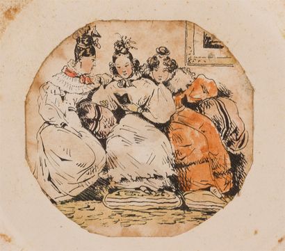null Dessin à la plume: Trois jeunes femmes assises	

Rehauts d'aquarelle

Epoque...
