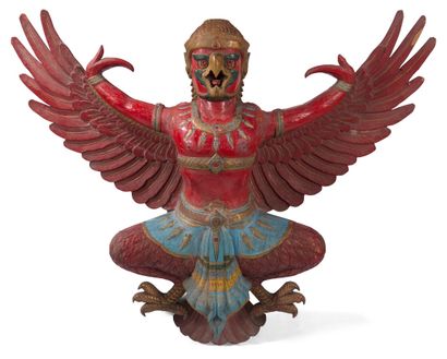 null Sujet figurant une divinité aux ailes déployées en bois peint et sculpté

Travail...
