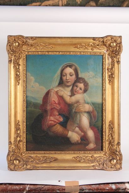 null École XIXème

"Vierge à l'enfant"

Huile sur toile

40,5 x 32 cm

(Rétractations...