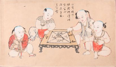 null Estampe à rehauts de gouache

"Enfants jouant"

Chine, début XXème siècle

31...