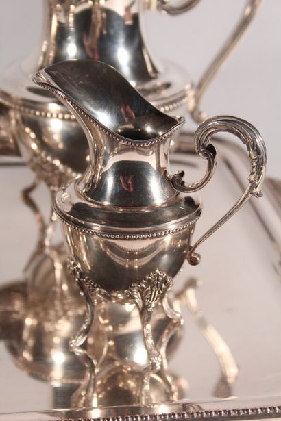 null Service à thé et à café en métal argenté à décor de frises de perles comprenant...