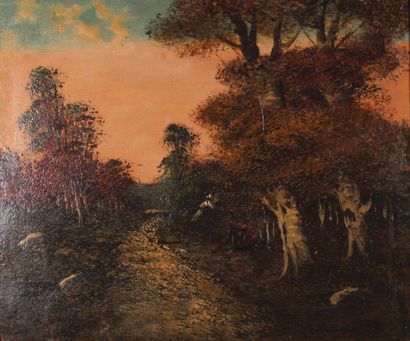 null École XIXème siècle

"Chemin forestier"

Huile sur toile

46 x 55 cm

(Rest...