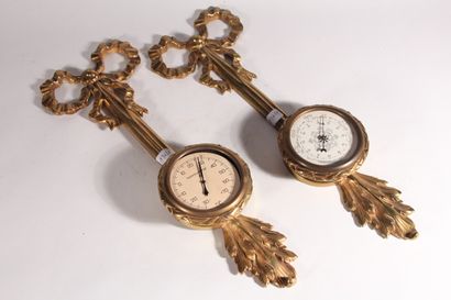 null Thermomètre et baromètre en bronze doré à décor de noeuds de rubans et feuillages

Style...