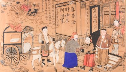 null Estampe à rehauts de gouache

"Scène de palais"

Chine, début XXème siècle

34...