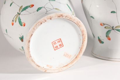 null Paire de potiches en porcelaine à décor de fleurs et papillons

Chine, moderne

H.:...
