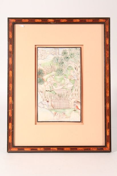 null Deux miniatures sur ivoire 

« La chasse au lion » et « Le harem »

Inde, XXème...