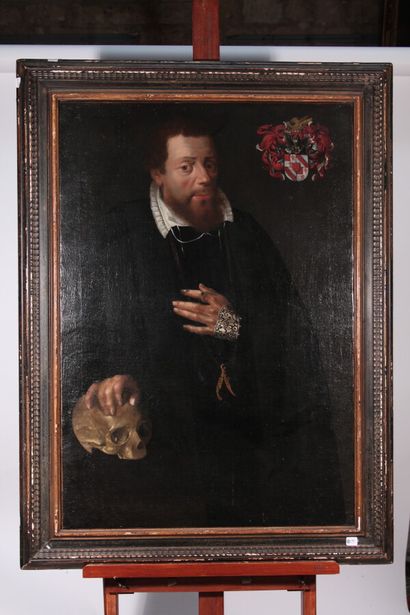 null ECOLE DES PAYS-BAS VERS 1590

Portrait d'homme la main posée sur un crâne

Toile.

95...