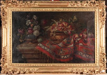 null ATTRIBUE A REYNAUD LEVIEUX (1613-1699)

Vase de fleurs et assiette de fruits...