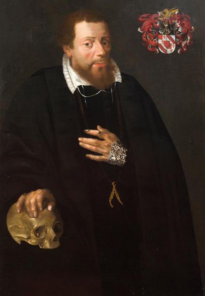 null ECOLE DES PAYS-BAS VERS 1590

Portrait d'homme la main posée sur un crâne

Toile.

95...
