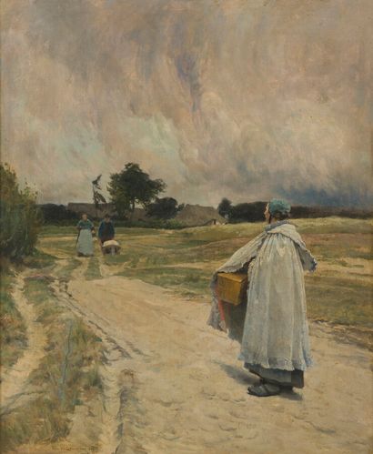 null FRANS VAN LEEMPUTTEN (1850-1914) 

ÉCOLE BELGE

Sur le chemin du lavoir

Huile...