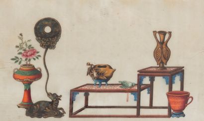 null THREE INK AND COLOUR PAINTINGS ON RICE PAPER

China, 19th century.

Decorated...