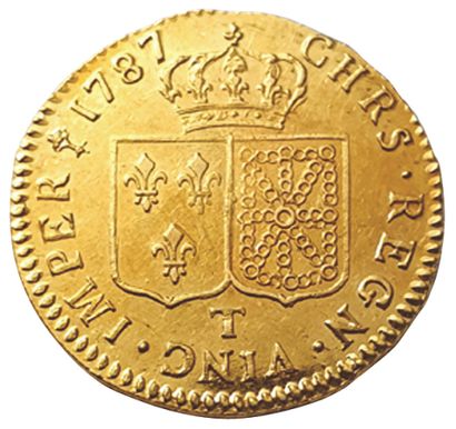 null LOUIS XVI. 

1774-1792.

Louis d'or à la tête nue. 1787 T. Nantes. Gad.361 (...
