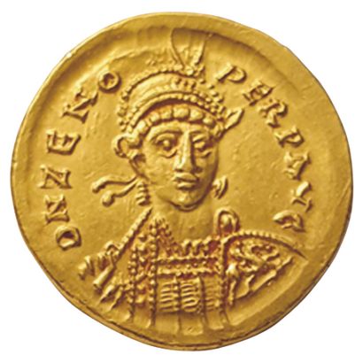 null ZENON.

474-491 B.C.

Solidus. Constantinople. 

R/ VICTORIA AVGGG S. CONOR....