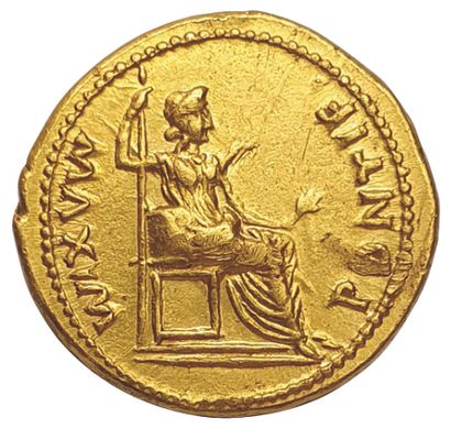 null 
AUGUST.




27/+14 B.C.




Aureus.




R/ PONTIFF MAXIM. Peace (or Livia)...