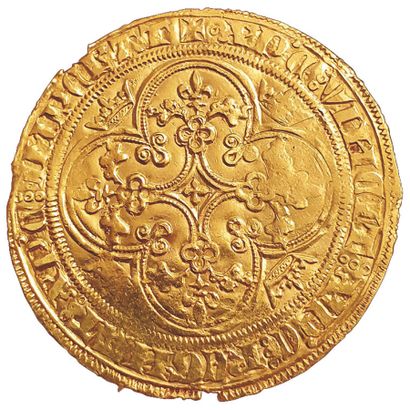 null PHILIP VI.

1328-1350. 

Gold flag. 

4.83grs. Dup.251. Traces of mounting on...
