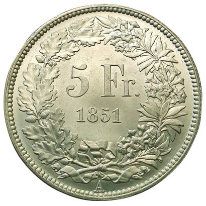 null SUISSE.

5 Francs 1851 A.

Frappe médaille.

25,03grs. Km.11.

Rare !! et particulièrement...