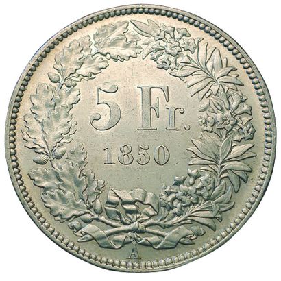 null SUISSE.

5 Francs 1850 A.

25,10grs. Km.11.

Rare en l'état.

SUP