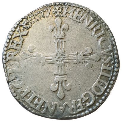 null HENRI III. 

Quarter of ecu 1587 B. Rouen. 9,56grs. Sb.4662 (5 ex.).TTB+