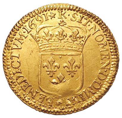 null LOUIS XIV.

1643-1715.

Gold Louis with a shield. 1691 K. Bordeaux. Rf. Gad.250....
