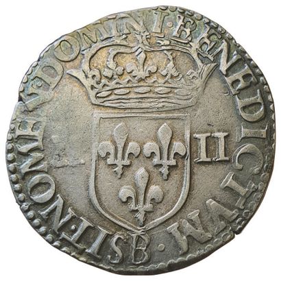 null HENRI III. 

Quarter of ecu 1587 B. Rouen. 9,56grs. Sb.4662 (5 ex.).TTB+