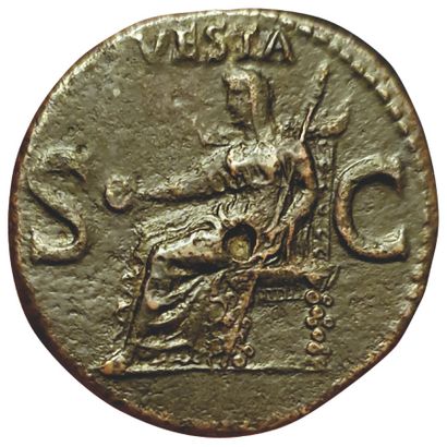 null CALIGULA. 

37-41. 

As. Rome. 

R/ VESTA. Vesta voilée assise, tenant un sceptre...