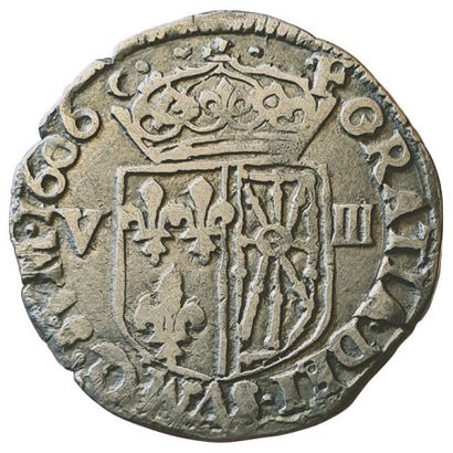 null HENRI IV. 

Huitième d'écu de Navarre. 

1606. Saint Palais. 4,66grs. Sb.4710...