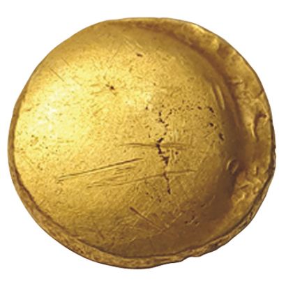 null AMBIENS.

60-50 av. J.C.

Statère d'or uniface. 

Cheval stylisé à droite, accosté...