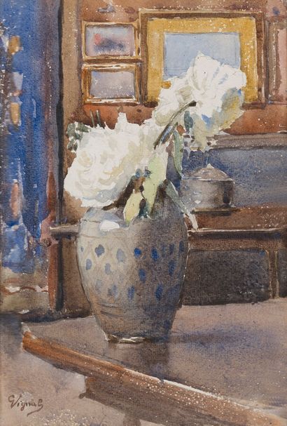 null Pierre VIGNAL (1855-1925)

Roses blanches dans un vase

Aquarelle signée en...