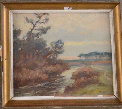 null Marius GUEIT (1877-1956)

Ruisseau au bord d'un bois près du Bassin d'Arcachon

Huile...