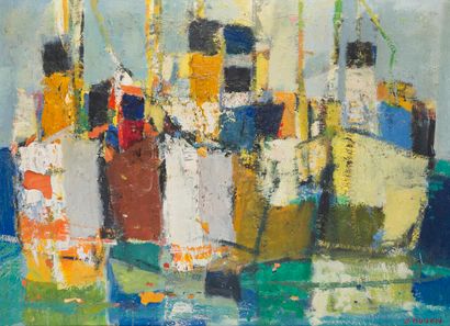null Jean HUGON (1919-1990)

Les bateaux au soleil, 1960

Huile sur toile signée...