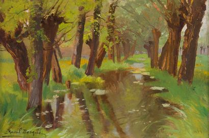 null Raoul DOSQUE (1860-1937)

Bruges. Ruisseau sous les saules

Huile sur panneau...