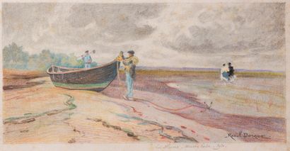 null Raoul DOSQUE (1860-1937)

La Hume, marée basse, 1931

Crayon de couleurs signé,...