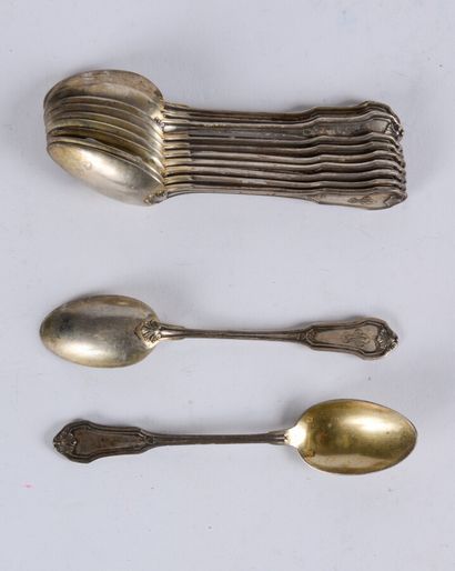 Twelve spoons with moka out of silver Minerve...