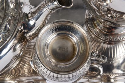 null Gallia, tea and coffee set in silver plated metal decorated with friezes of...