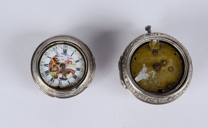 null Deux parties de montres de poche fin XVIIIème siècle : deux boîtiers en argent...