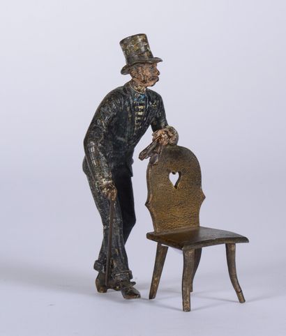 null Bronze de Vienne peint, XIXème siècle "Homme moustachu portant haut de forme,...
