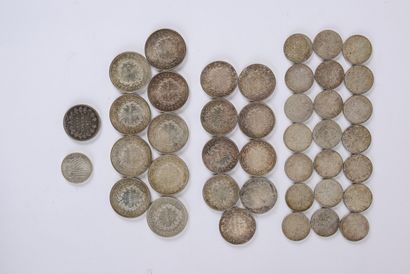 null Neuf pièces en argent de 50 francs, modèle Hercule de 1974, 1975, 1976 et 1977,...