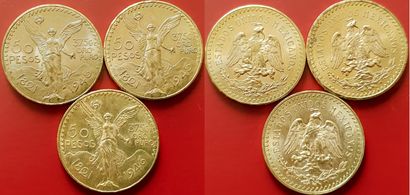 Mexique. Lot de 3 pièces de 50 Pesos 1945...