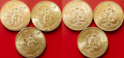 Mexique. Lot de 3 pièces de 50 Pesos 1947....