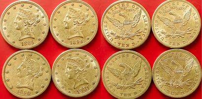 null USA. Lot de 4 pièces de 10 Dollars : 1850 (TB), 1881, 1885, 1894. TB, TTB+ et...